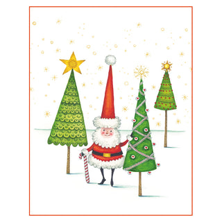 Santa And Little Trees A-Sized Christmas Cards Pack in Cello - 5 Cards & 5 Envelopes