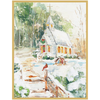 Peaceful Church In Snow C-Sized Christmas Cards Pack in Cello - 5 Cards & 5 Envelopes