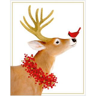 Deer And Cardinal Petite Boxed Christmas Cards - includes 15 cards & envelopes