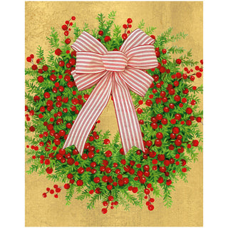 Greenery And Berry Wreath With Bow Petite Boxed Christmas Cards - includes 15 cards & envelopes