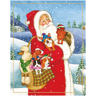 Santa With Dogs Petite Boxed Christmas Cards - includes 15 cards & envelopes