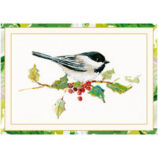 Chickadee And Holly Branch Small Boxed Christmas Cards - includes 15 cards & envelopes
