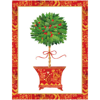 Holly Topiary In Red Pot Classic Boxed Christmas Cards - includes 15 cards & envelopes