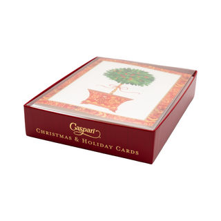 Holly Topiary In Red Pot Classic Boxed Christmas Cards - includes 15 cards & envelopes