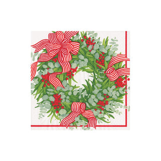 Ribbon Stripe Wreath Boxed Cocktail Napkins - 40 Per Box