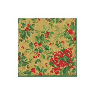 Holly Chintz Gold Cocktail Napkins - 20 Per Package