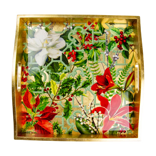 Christmas Floral Square Lacquer Trays - Single Tray