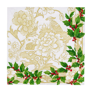 Holly Ceramic Ivory & Gold Dinner Napkins - 20 Per Package
