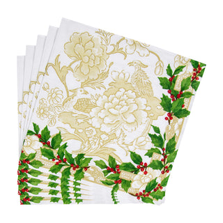 Holly Ceramic Ivory & Gold Dinner Napkins - 20 Per Package