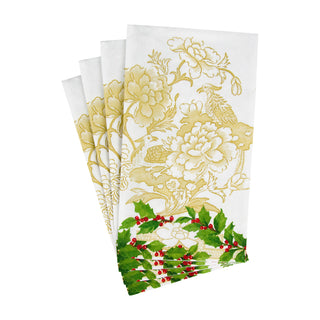 Holly Ceramic Ivory & Gold Guest Towel Napkins - 15 Per Package
