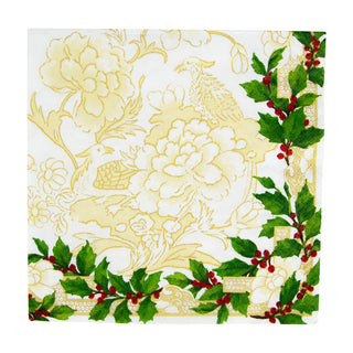 Holly Ceramic Ivory & Gold Luncheon Napkins - 20 Per Package