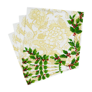Holly Ceramic Ivory & Gold Luncheon Napkins - 20 Per Package