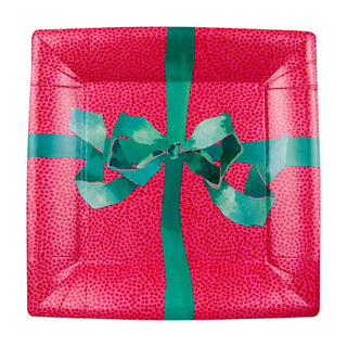 Tied With A Bow Red & Spruce  Sq Salad & Dessert Plates - 8 Per Package