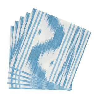 Toile De Nantes Blue Paper Linen Dinner Napkins - 12 Per Package