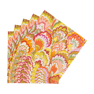 Marbled Ceramica Raspberry & Chartreuse Cocktail Napkins - 20 Per Package