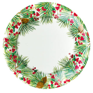Evergreen And Berries White Paper Dinner Plates - includes 8 Paper Dinner Plates