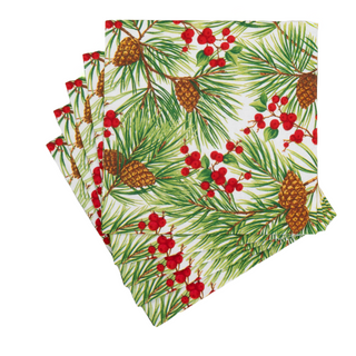 Evergreen And Berries White Luncheon Napkins - includes 20 Luncheon Napkins