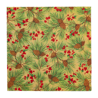 Evergreen And Berries Gold Luncheon Napkins - includes 20 Luncheon Napkins