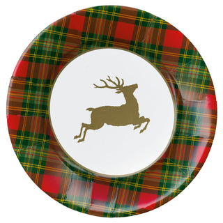 Reindeer Tartan Red Paper Dinner Plates - includes 8 Paper Dinner Plates