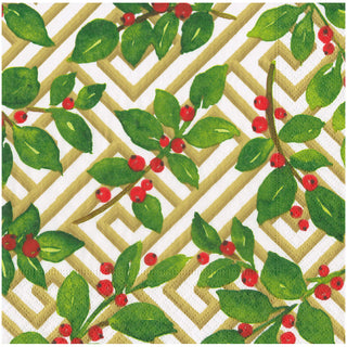 Holly And Fretwork White Dinner Napkins - includes 20 Dinner Napkins