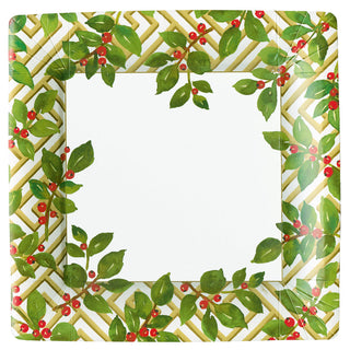Holly And Fretwork White Square Paper Dinner Plates - includes 8 Paper Dinner Plates