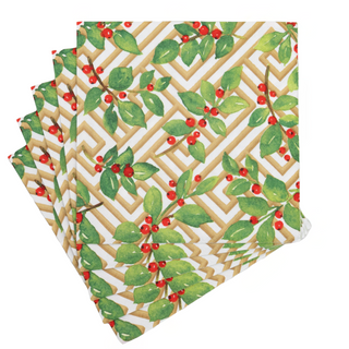 Holly And Fretwork White Dinner Napkins - includes 20 Dinner Napkins