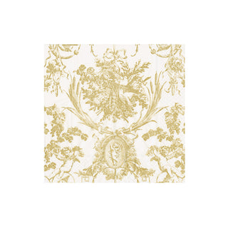 Romantic Toile Gold Cocktail Napkins - 20 Per Package
