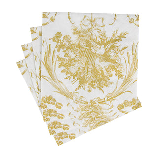 Romantic Toile Gold Cocktail Napkins - 20 Per Package