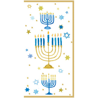 Watercolor Menorahs Foil Money Cards - 1 Greeting Card & 1 Envelope