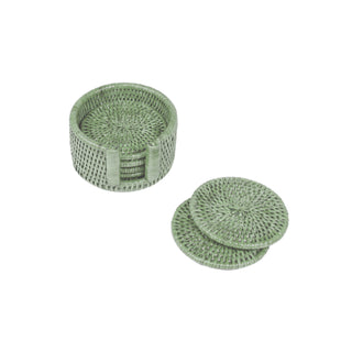 Green Round Rattan Coaster - Set of 6