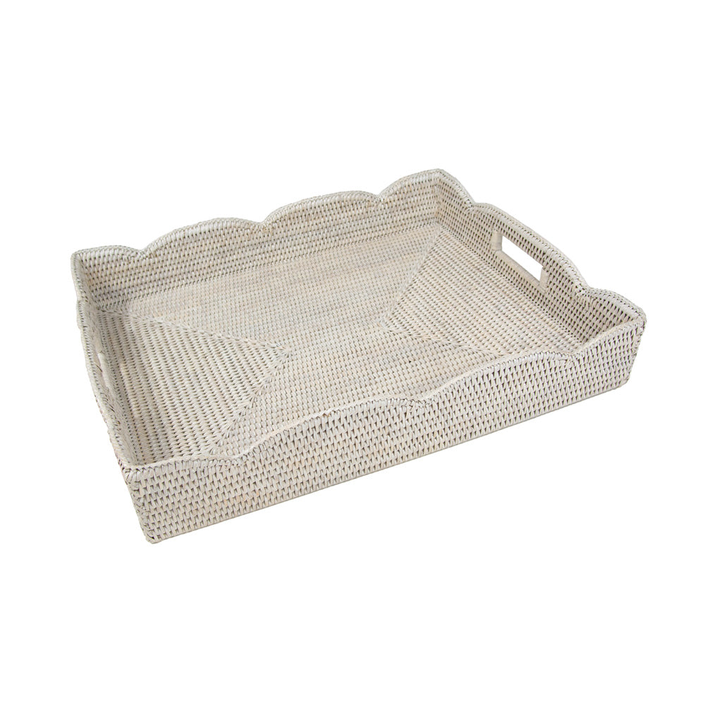 Rattan Scalloped Large Tray in Cream 1 Placemat Caspari UK