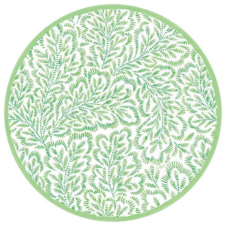 Caspari Block Print Leaves Round Paper Placemats in Green - 12 Per Package 1103PPRND