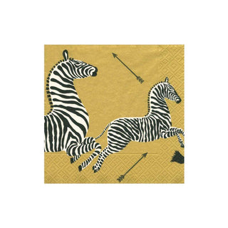 Caspari Zebras Paper Cocktail Napkins in Gold - 20 Per Package 12181C
