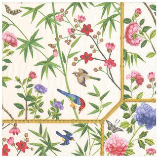 Caspari Chinese Wallpaper Paper Dinner Napkins in Cream - 20 Per Package 12930D