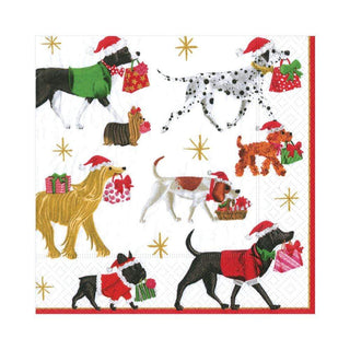Caspari Christmas Delivery Paper Luncheon Napkins in White - 20 Per Package 13310L