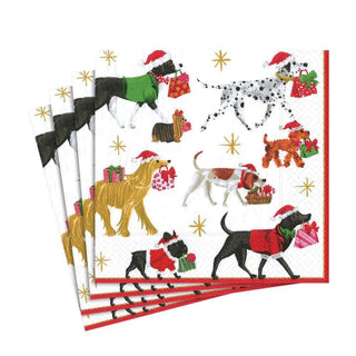 Caspari Christmas Delivery Paper Luncheon Napkins in White - 20 Per Package 13310L