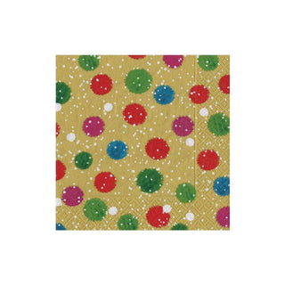 Caspari Snowy Pom Poms Paper Cocktail Napkins in Gold - 20 Per Package 13331C