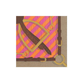 Caspari Stirrups and Silks Paper Cocktail Napkins in Fuchsia & Orange - 20 Per Package 14271C