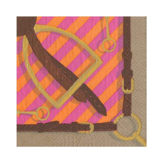 Caspari Stirrups and Silks Paper Luncheon Napkins in Fuchsia & Orange - 20 Per Package 14271L