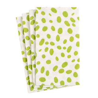 Caspari Spots Paper Linen Guest Towel Napkins in Green - 12 Per Package 14591GG