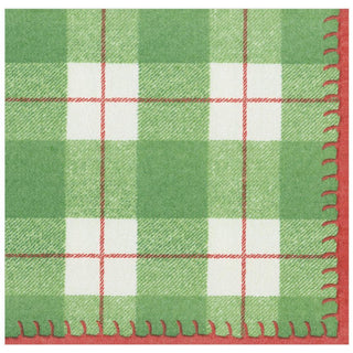 Caspari Plaid Check Paper Linen Dinner Napkins in Green - 12 Per Package 14801DG