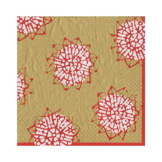 Caspari Block Print Stars Paper Luncheon Napkins in Red & Gold - 20 Per Package 15461L