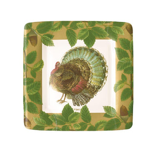 Caspari Turkey and Acorns Square Paper Salad & Dessert Plates - 8 Per Package 15650SP