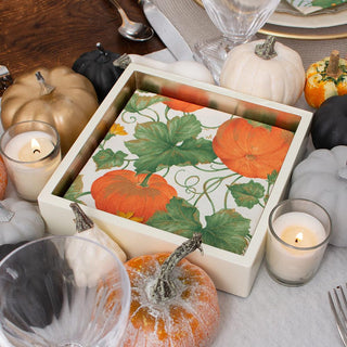 Caspari Heirloom Pumpkins Paper Cocktail Napkins in Ivory & Orange - 20 Per Package 15670C