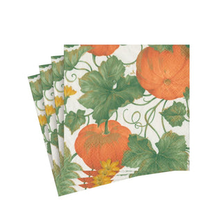 Caspari Heirloom Pumpkins Paper Cocktail Napkins in Ivory & Orange - 20 Per Package 15670C