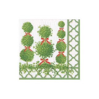 Caspari Topiaries Paper Cocktail Napkins in Green Border - 20 Per Package 16051C