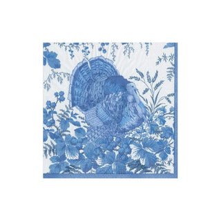 Caspari Turkey Toile Paper Cocktail Napkins in Blue - 20 Per Package 16230C