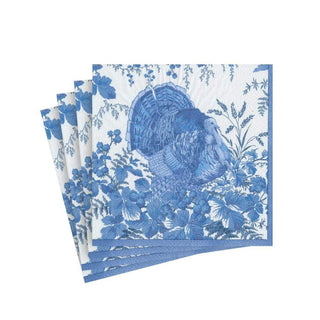 Caspari Turkey Toile Paper Cocktail Napkins in Blue - 20 Per Package 16230C