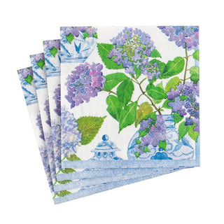 Caspari Hydrangeas and Porcelain Paper Cocktail Napkins - 20 Per Package 16400C