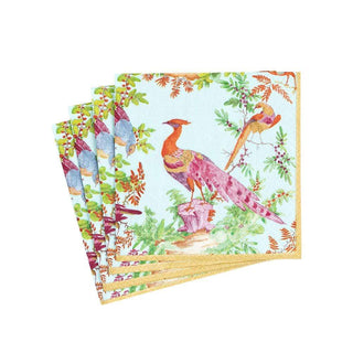 Caspari Chelsea Birds Paper Cocktail Napkins in Celadon - 20 Per Package 16581C